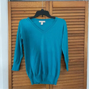 Banana Republic Women’s Turquoise Silk V-Neck 3-QTR Sleeve Sweater Sz XS